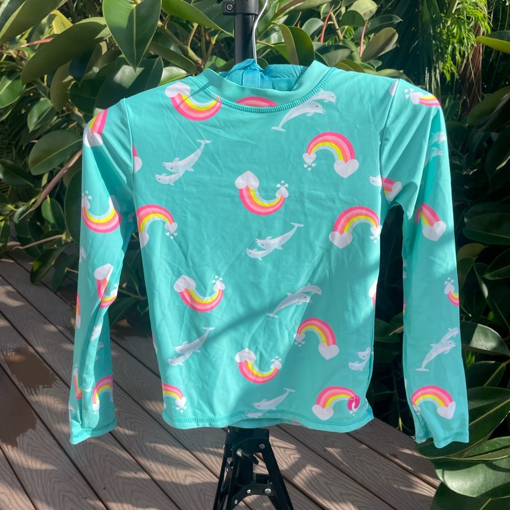 Hang Ten little Girls' long sleeve UPF 50+ Rash Guard Set mint green size 10